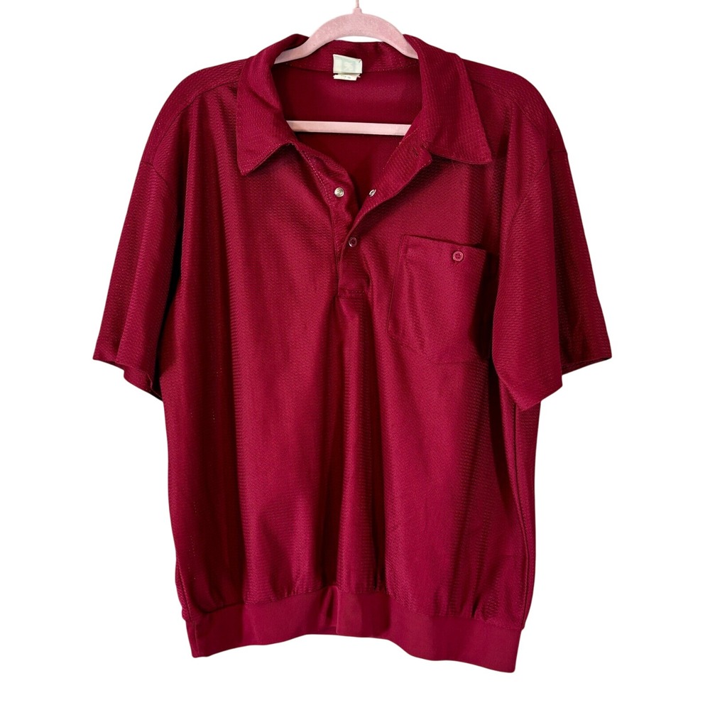 Haband Polo Shirt Textured Knit Short Sleeve Collared Casual Top Men's Large Red